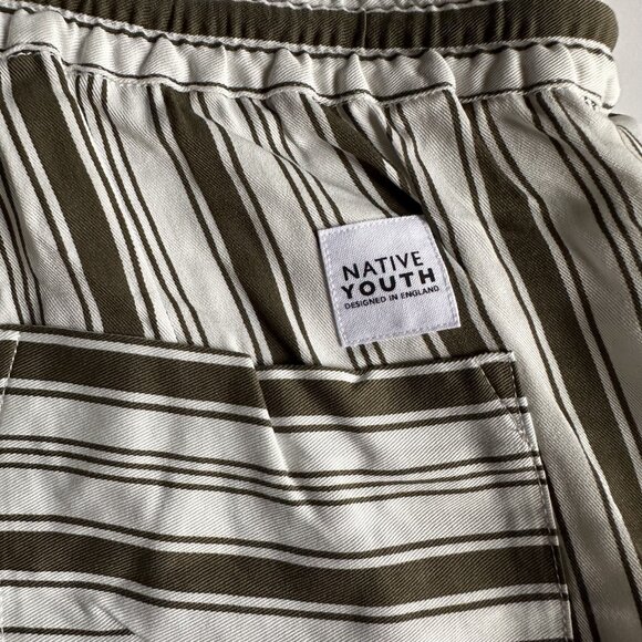 NATIVE YOUTH Olive Green/ Cream Farrell Striped Shorts - Picture 4 of 7